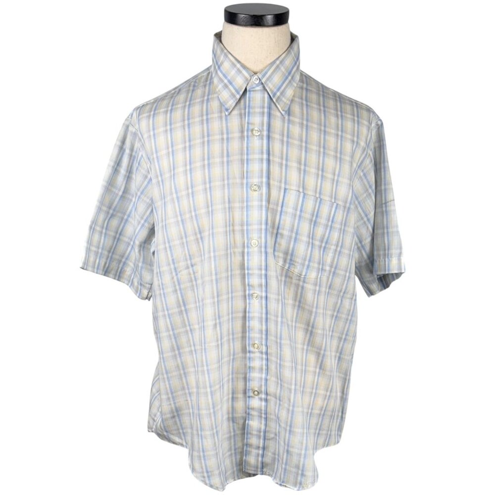Lazarus Mens XL Short Sleeve Button-Up Shirt Blue/Yellow Plaid Lightweight